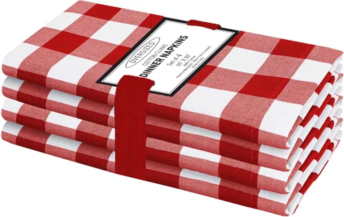 Miniatura 25 de Cotton Clinic Servilletas de tela 100% algodón, grandes, 20 x 20 pulgadas, juego de 4 servilletas de mesa a cuadros a cuadros – Servilletas de mesa