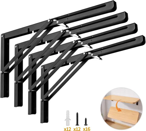 Miniatura 13 de Yarssihha Soporte plegable de estante de 8 pulgadas, paquete de 2 soportes plegables resistentes montados en la pared, soportes plegables de metal