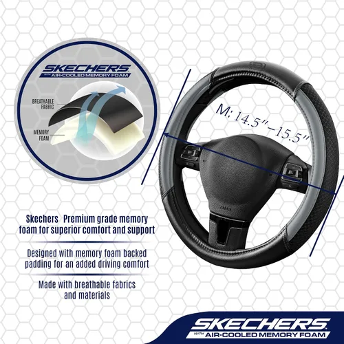 Miniatura 4 de Skechers Funda de cuero para volante refrigerada por aire, ajuste universal de 14 pulgadas, 1/2-15 pulgadas, protector de volante de automóvil
