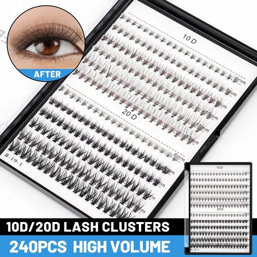 Miniatura 2 de Bodermincer Extensión de Pestañas 240 piezas C Curl 10D/20D Cluster 8/9/10/11/12mm,10/11/12/13/14mm,12/13/14/15/16mm Mezcladas Pestañas Postizas