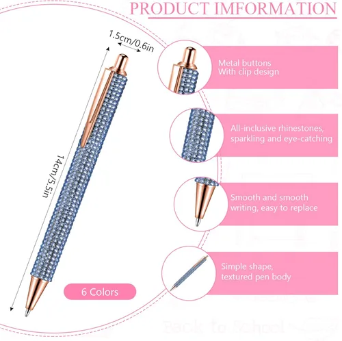Miniatura 2 de Jeyiour 6 Bolígrafos Bling Lindos de Diamante con Rinstones de Boda, Bolígrafos Metálicos Retráctiles de Cristal Brillantes para Mujeres, Bolígrafo