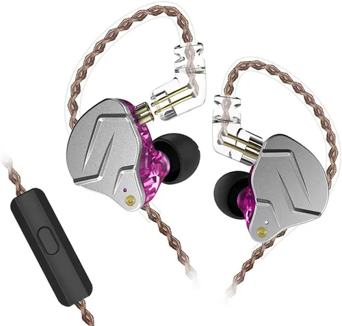KZ ZSN Pro Dynamic Hybrid Dual Driver - Auriculares intrauditivos desmontables sin enredos para músicos intrauditivos (morado con micrófono)