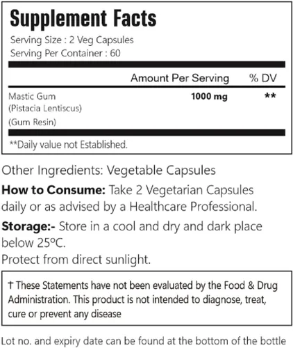 Miniatura 8 de Cápsulas de goma mastica, 1000 mg, 120 cápsulas vegetarianas, sin OMG y sin gluten