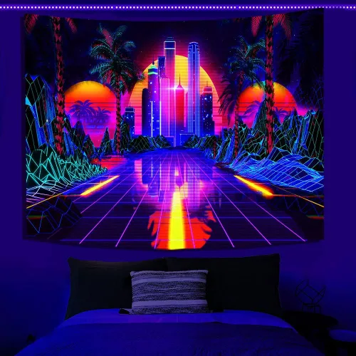 Miniatura 8 de TPMDFC Tapiz punk urbano con luz negra, reactivo a los rayos UV, decoración futurista japonesa de ciudad futurista, tamaño pequeño, 40 pulgadas, 30