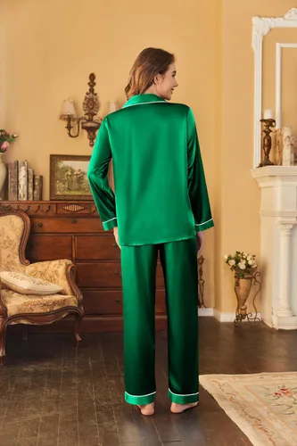 Miniatura 4 de Ekouaer - Conjunto de pijama clásico de seda satinada, con botones, para mujer