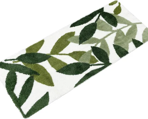 Miniatura 13 de Tapete verde para baño, de microfibra, absorbente, con diseño de hojas con reverso antideslizante para uso bajo techo en la puerta de entrada