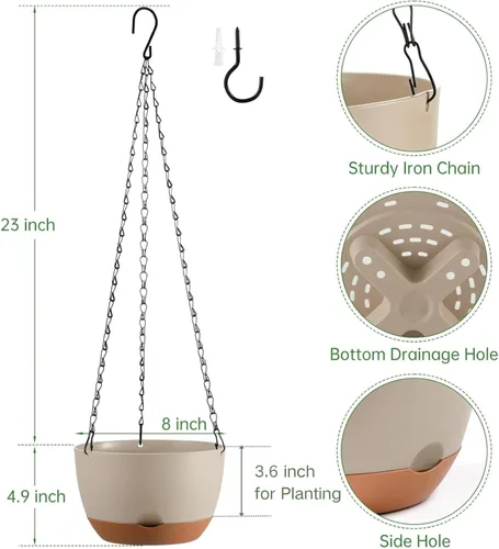 Miniatura 2 de Juego de 2 macetas colgantes de autoriego de 8 pulgadas para plantas de interior y exterior, cestas colgantes de bloques de color, macetas