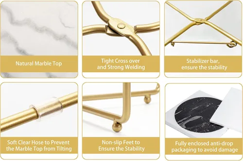 Miniatura 7 de Mesa auxiliar redonda de metal con parte superior de mármol natural, moderna mesa de centro pequeña para sala de estar, dormitorio, espacio pequeño