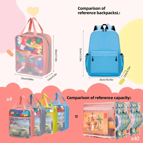 Miniatura 3 de Paquete de 4 bolsas de almacenamiento de malla extra grandes con cremallera para juguetes (11.8 x 9.8 x 5.2 pulgadas), organizador de almacenamiento