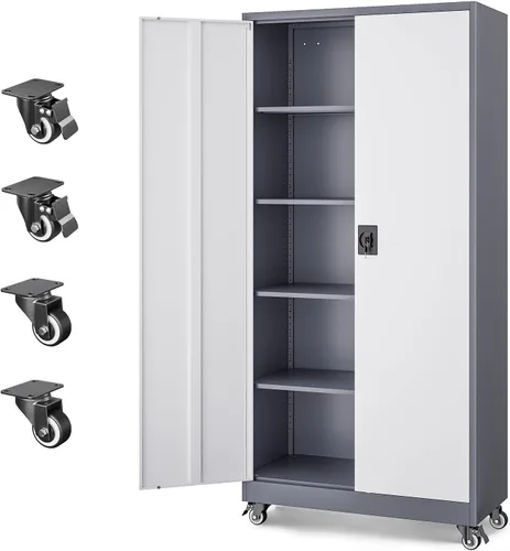 Miniatura 24 de Letaya Armarios de almacenamiento de metal para garaje con puerta con cerradura y estantes ajustables, gabinetes de herramientas de acero