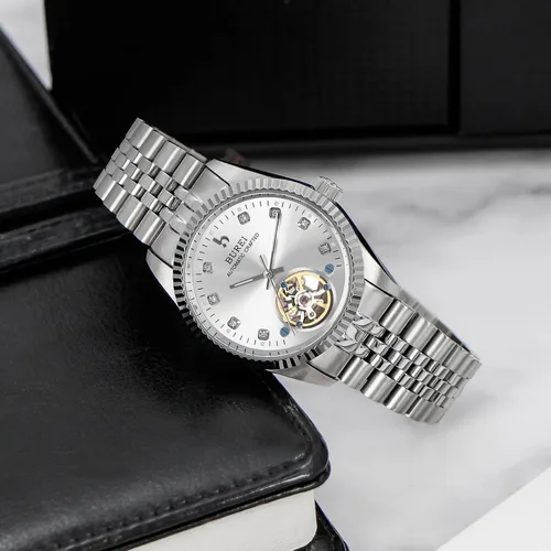 Miniatura 5 de BUREI Reloj automático de lujo para hombre, resistente al agua, reloj mecánico, correa ajustable de dos tonos de acero inoxidable