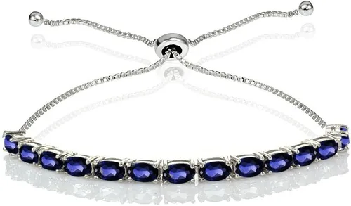 B. BRILLIANT Pulsera de tenis ajustable de plata de ley de 0.197 x 0.118 in ovalada con piedras preciosas genuinas o creadas para mujer