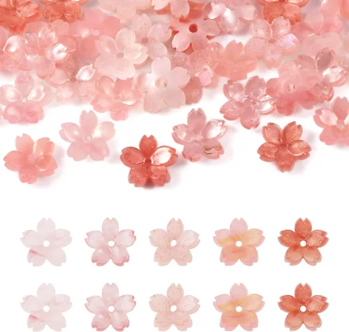 50 cuentas de flores de resina, 5 colores, Sakura, flor de cerezo, cuentas espaciadoras sueltas para manualidades, pulseras, aretes, suministros de