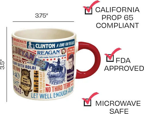 Miniatura 5 de Taza de café con eslogan presidencial, de "Tippecanoe and Tyler Too" a "Yes We Can", viene en una divertida caja de regalo, 12 onzas