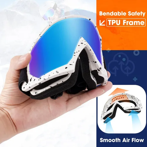 Miniatura 4 de Braylin Gafas de esquí para adultos, paquete de 2 gafas de snowboard para jóvenes, adolescentes, hombres y mujeres, gafas de moto de nieve de visión