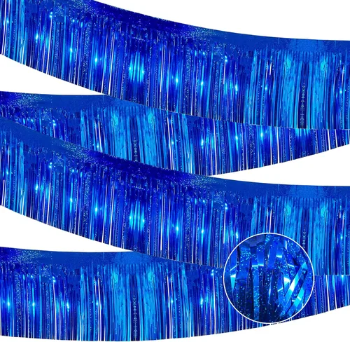 Miniatura 15 de Paquete de 4 cortinas flotantes negras con flecos, guirnalda de flecos metálicos con borlas brillantes, decoraciones flotantes para remolque