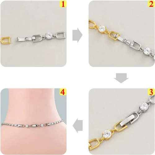 Miniatura 4 de Juego de 3 broches de extensión plegables de diamantes de imitación chapados en oro blanco para hacer pulseras, collares y joyas (tono oro blanco)