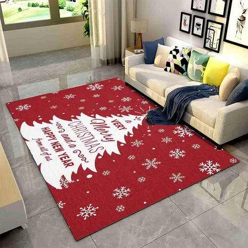 Miniatura 20 de Alfombra de área de decoración de habitación de Feliz Navidad, 2 x 3 pies, alfombra de árbol de Navidad con copos de nieve para dormitorio, alfombra