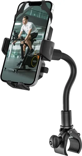 Soporte de teléfono para bicicleta giratoria de cuello de cisne, clip para manubrio, soporte para teléfono celular para bicicleta de ejercicio,