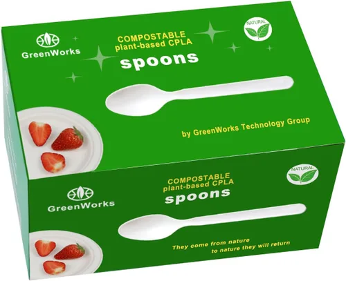 Miniatura 8 de Tenedores, cucharas y cuchillos biodegradables y compostables, cubertería CPLA pesada., Blanco, 100