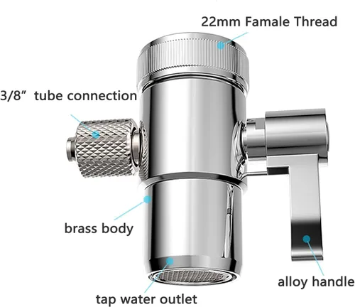 Miniatura 2 de Adaptador de grifo Válvula desviadora Filtro de agua de encimera 3/8 ODTube Tubo de repuesto Adaptador de pieza con conector M22 X M24, cuerpo