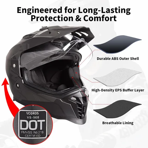 Miniatura 6 de VCOROS Adventure - Casco de motocicleta todoterreno VS-908 para ATV, bicicleta de tierra y motocross, de cara completa para adultos, aprobado por DOT