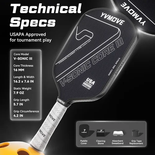 Miniatura 7 de Pickleball Paddle with T700 Raw Carbon Fiber Surface & 16mm STR-Core Power Polymer Core, Premium Pickle Ball Racket Designed for Ultimate Spin &
