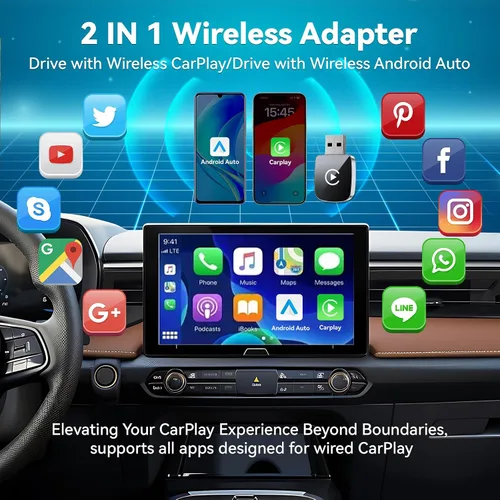 Miniatura 3 de Adaptador Inalámbrico CarPlay 2026 Mejorado para iPhone, 2 en 1 para Apple CarPlay y Android Auto, Convierte Cableado a Inalámbrico, Plug & Play