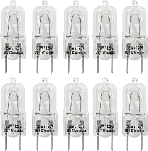 Miniatura 12 de Paquete de 10 bombillas halógenas G8 de 25 W 120 V tipo JCD de 25 vatios T4 G8 Puck lámpara de 120 voltios horno microondas estufa superior cocina