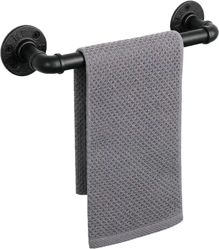 Toallero de Tubo Industrial, Barra de Toalla, Soporte de Toalla Montado en Pared de Granja Rústica para Baño (Negro, 30 cm)