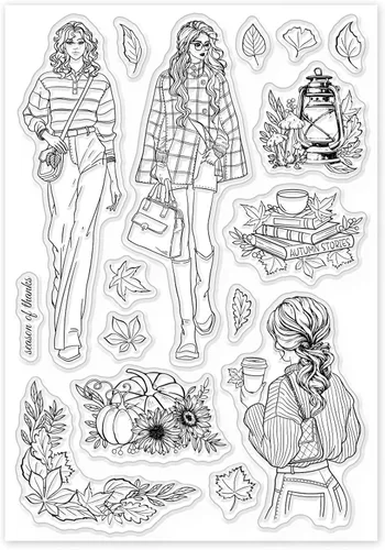 Miniatura 8 de GLOBLELAND Lady - Sellos transparentes de silicona con diseño de calabaza de otoño, hojas de arce, sellos transparentes para manualidades, álbumes