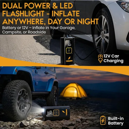 Miniatura 2 de Inflador de neumáticos de doble cilindro resistente, compresor de aire portátil, 7500 mAh, 160 PSI, bomba de aire inalámbrica de doble potencia