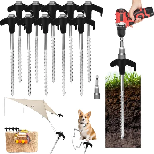Miniatura 11 de Paquete de 12 estacas de tienda de 8" con tornillo para anclajes de suelo resistentes - Estacas de tienda de camping - Estacas de tienda roscadas