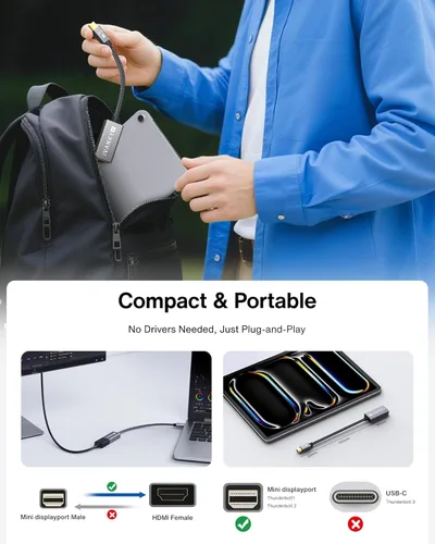 Miniatura 3 de IVANKY Adaptador Mini DisplayPort a HDMI 4K@30Hz Paquete de 2, Thunderbolt 1 y 2 a HDMI, Adaptador Mini DP a HDMI para MacBook Air/Pro, Surface