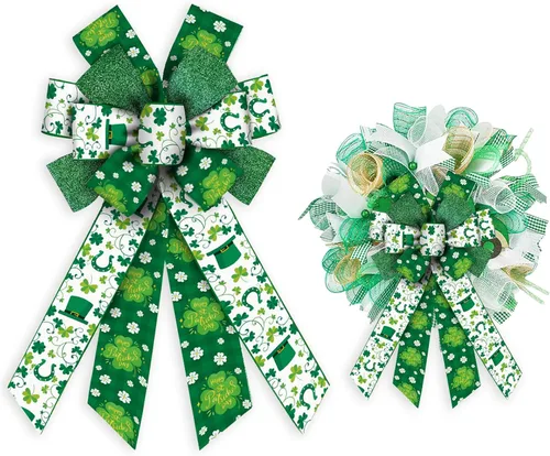 Miniatura 5 de ALIBBON Arcos LED grandes para coronas, lazos de corona de San Patricio, lazos de trébol verde con purpurina para manualidades, decoración irlandesa