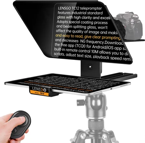 LENSGO Teleprompter de aluminio de 12.9 pulgadas para iPad Tablet, cámaras réflex digitales con control remoto, aplicación compatible con