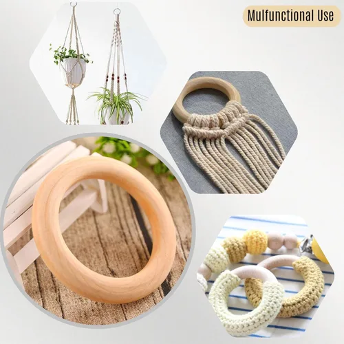 Miniatura 5 de NNHOM 70 anillos de madera para macramé, 7 tamaños de círculos de madera para manualidades, anillos para manualidades, fabricación de joyas