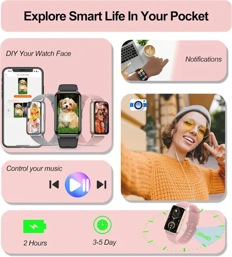 Miniatura 6 de Rastreador de actividad física (respuesta/hacer llamadas), reloj inteligente para mujer, con pantalla AMOLED siempre encendida de 1.47 pulgadas