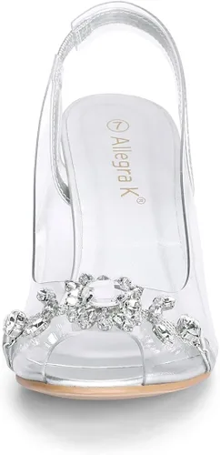 Miniatura 2 de Allegra K Sandalias de tacón con punta abierta y diamantes de imitación transparentes para mujer