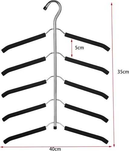 Miniatura 6 de Paquete de 3 perchas de ropa 5 en 1 que ahorran espacio cromadas y de espuma para blusas, árboles, perchero de ropa antideslizante de acero