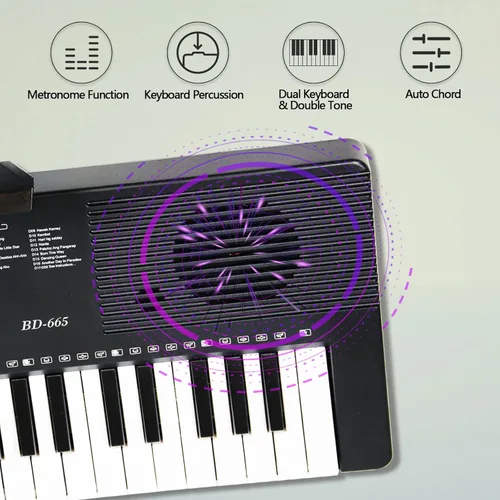 Miniatura 2 de Piano de teclado de 61 teclas para principiantes con teclas iluminadas y modos de enseñanza profesional, incluye soporte, banco, micrófono, soporte