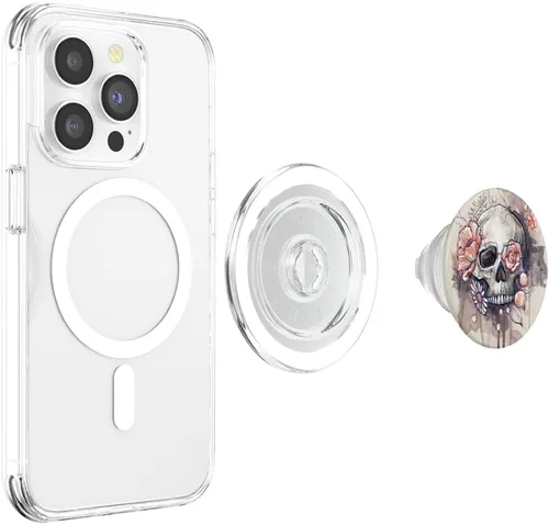 Miniatura 3 de FLORAL FLORAL SKULL BLACK PINK ART PARA TATUAJE NIÑAS MUJERES PopSockets PopGrip: agarre intercambiable para teléfonos y tabletas PopSockets MagSafe