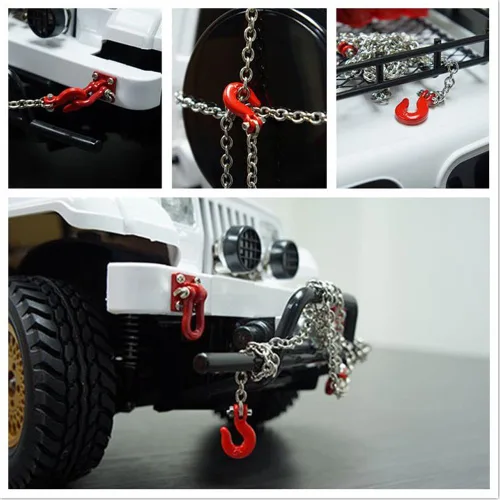 Miniatura 3 de Gancho de remolque de metal y cadena para 1/10 D90 SCX10 RC Rock Crawler accesorios de decoración de coche (rojo)