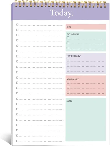 Miniatura 19 de KMQOY Bloc de notas de lista de tareas – Paquete de 2 blocs de agenda diaria sin fecha, 52 hojas en espiral, planificador de hoy, bloc de notas