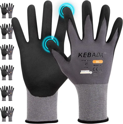 Kebada W2 - Guantes de trabajo para hombres y mujeres, guantes de trabajo con revestimiento de nitrilo para jardinería, construcción, almacén, Gris
