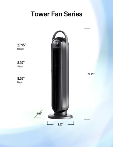 Miniatura 2 de OmniBreeze Ventilador de torre eléctrico manual, de 28 pulgadas, 3 velocidades con oscilación, control mecánico, ventiladores de piso sin aspas