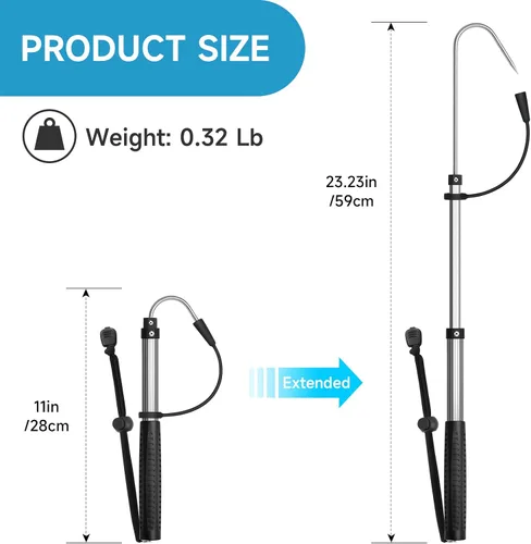 Miniatura 2 de SANLIKE Telescopic Fishing Gaff Aluminum Pole with Nonslip Rubber Handle Stainless Steel M8 Screw Hook Gris