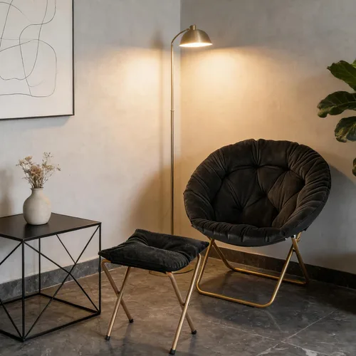 Miniatura 2 de Magshion Silla plegable tipo platillo para adultos con otomana, silla de lectura circular para dormitorio, sala de estar y residencia estudiantil