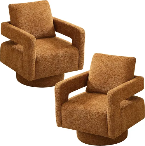 Miniatura 9 de Setawix Boucle - Sillas giratorias de barril, cómodo sillón giratorio mullido, moderno con rotación de 360° con brazos abiertos, sofá individual