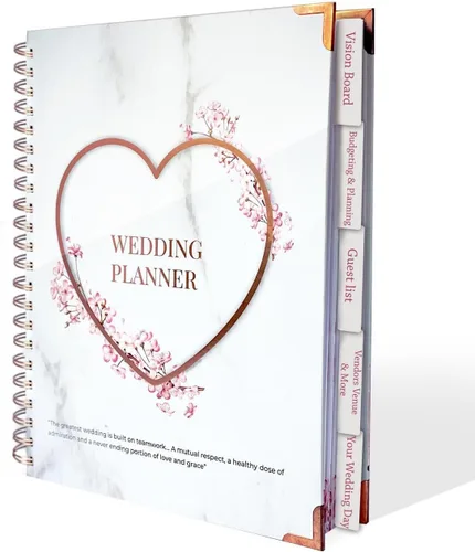 Hermoso planificador de boda nupcial – 9 x 11 pulgadas planificador de bodas libro y organizador con 5 secciones con pestañas, 144 páginas,